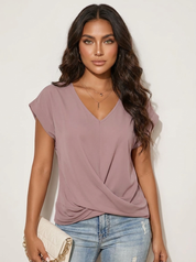 Elegant V-neck top with draped detail - Mila