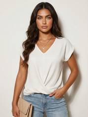 Elegant V-neck top with draped detail - Mila