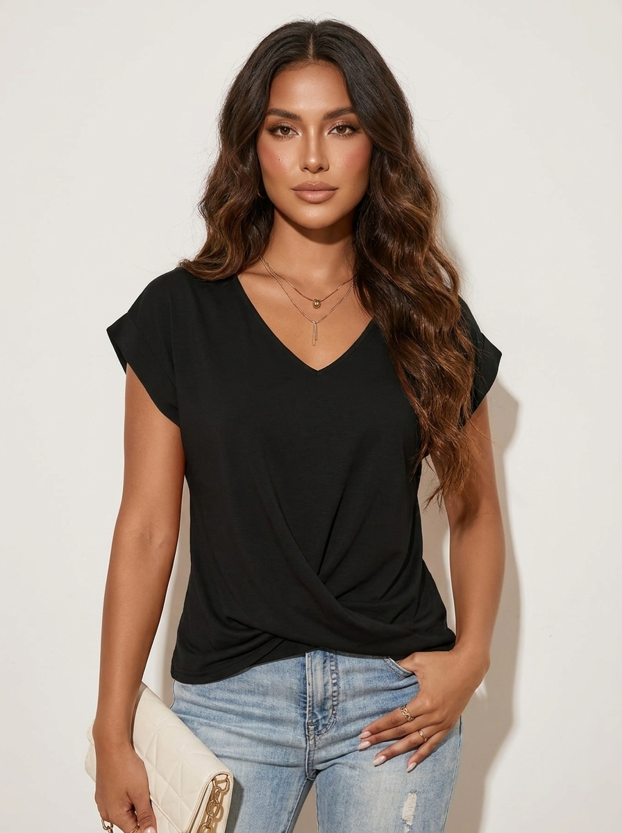 Elegant V-neck top with draped detail - Mila