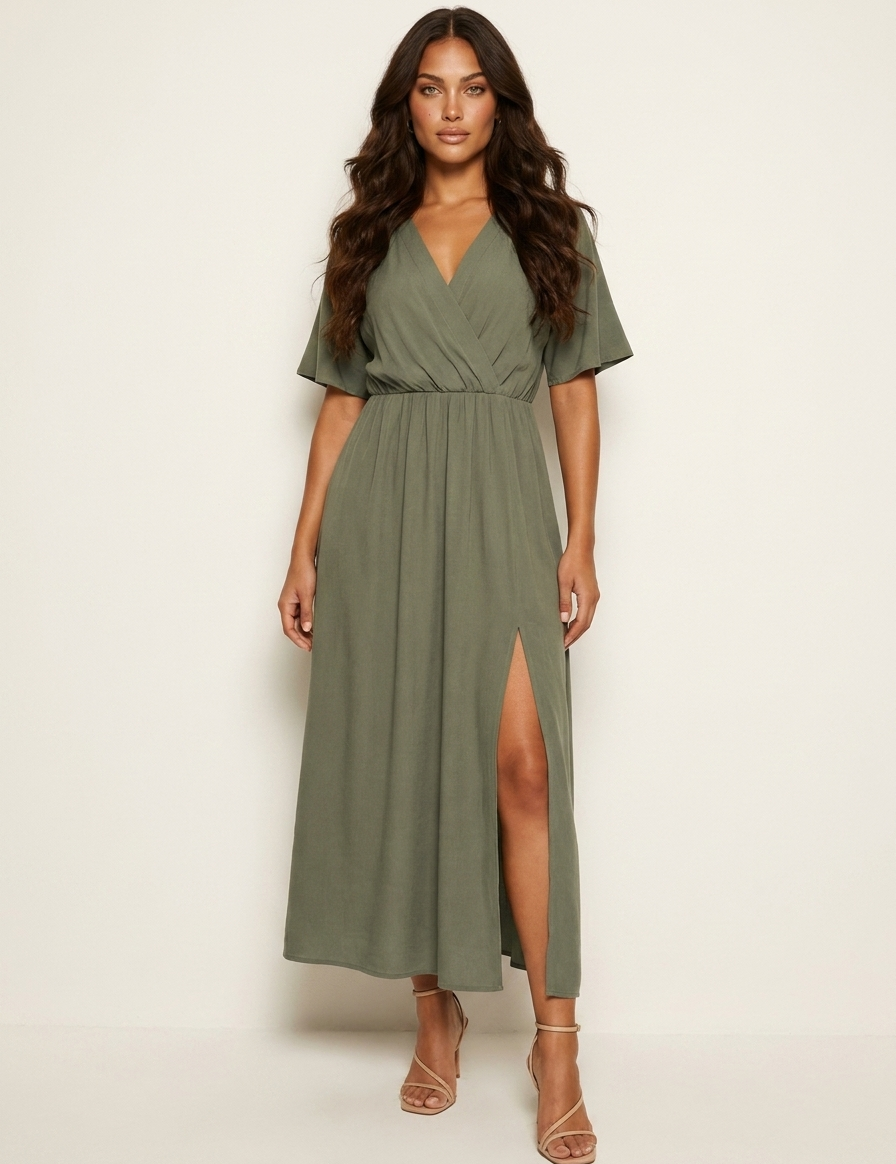 Elegant Wrap Midi Dress - Amélie