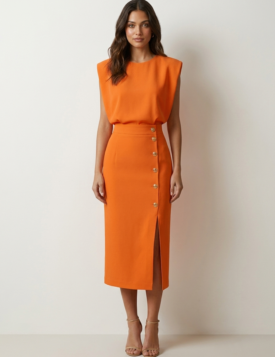 Elegant Button-Detail Midi Dress - Celeste