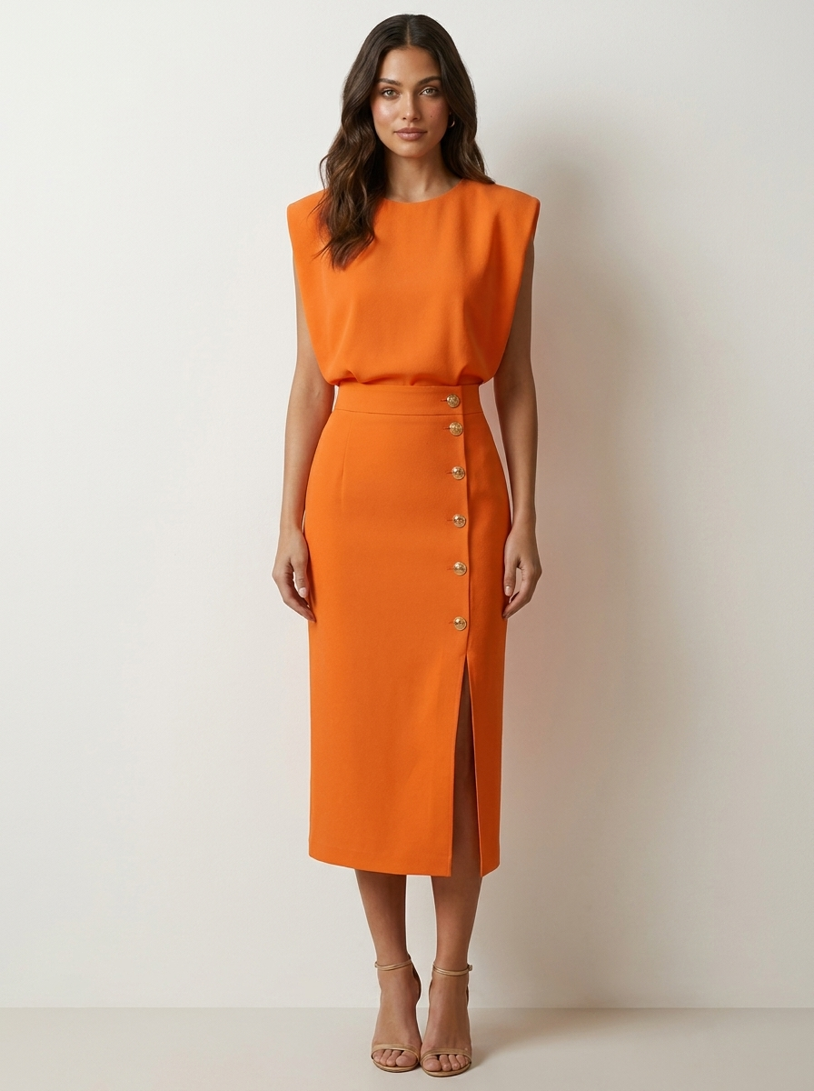Elegant Button-Detail Midi Dress - Celeste