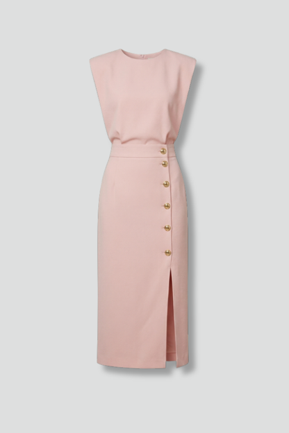 Elegant Button-Detail Midi Dress - Celeste