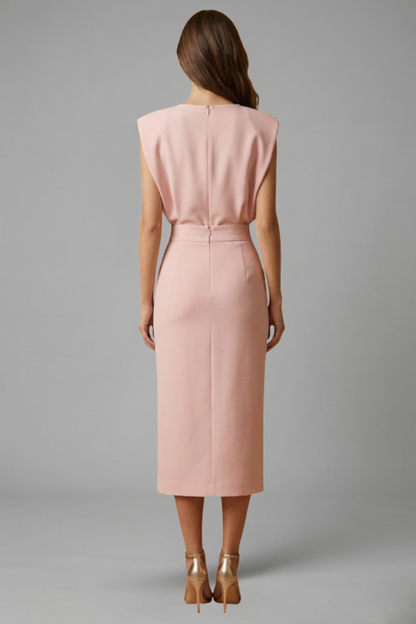Elegant Button-Detail Midi Dress - Celeste
