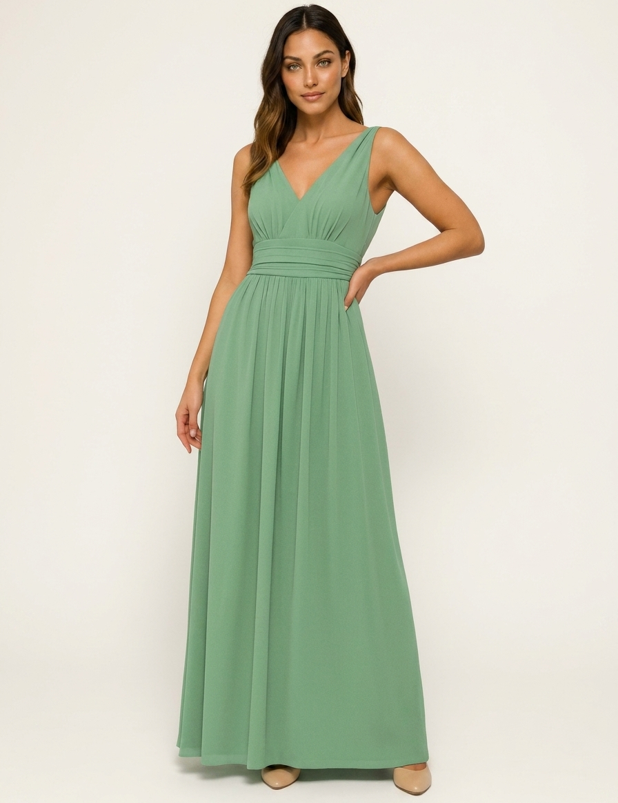 Elegant maxi dress with a V-neck - Elena