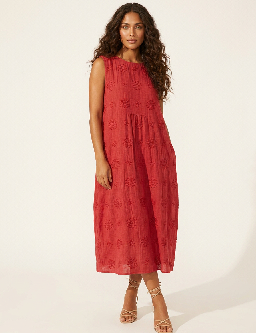 Embroidered Coastal Midi Dress - Elara