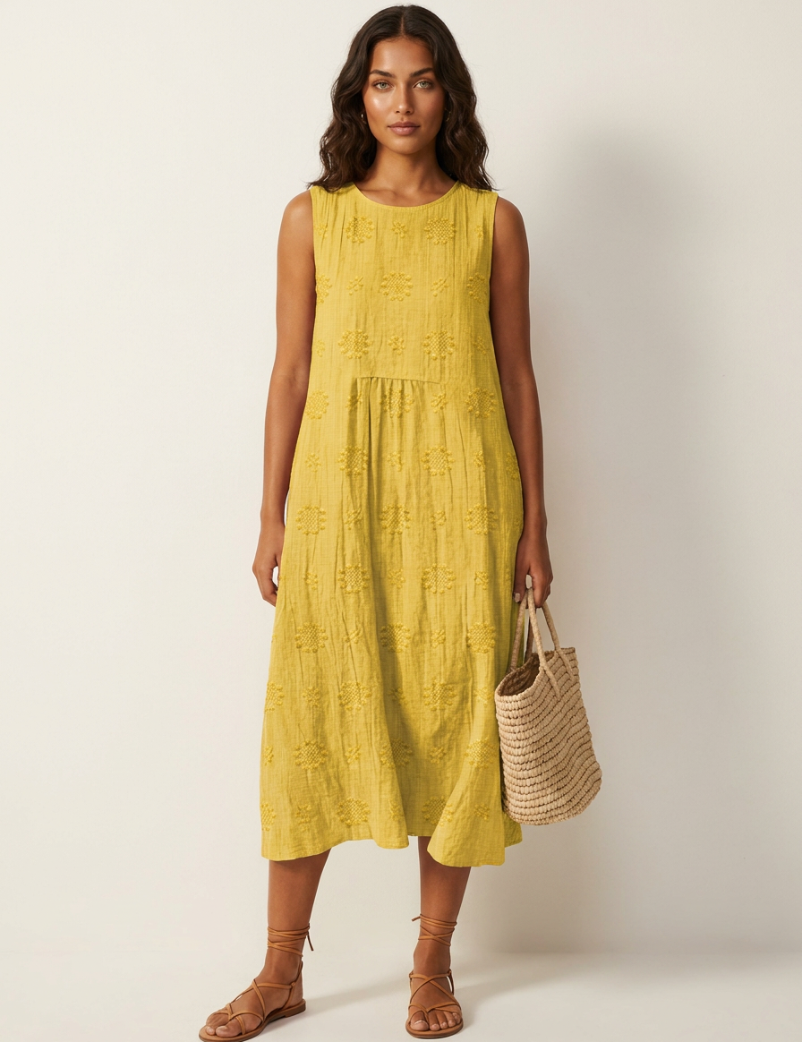 Embroidered Coastal Midi Dress - Elara