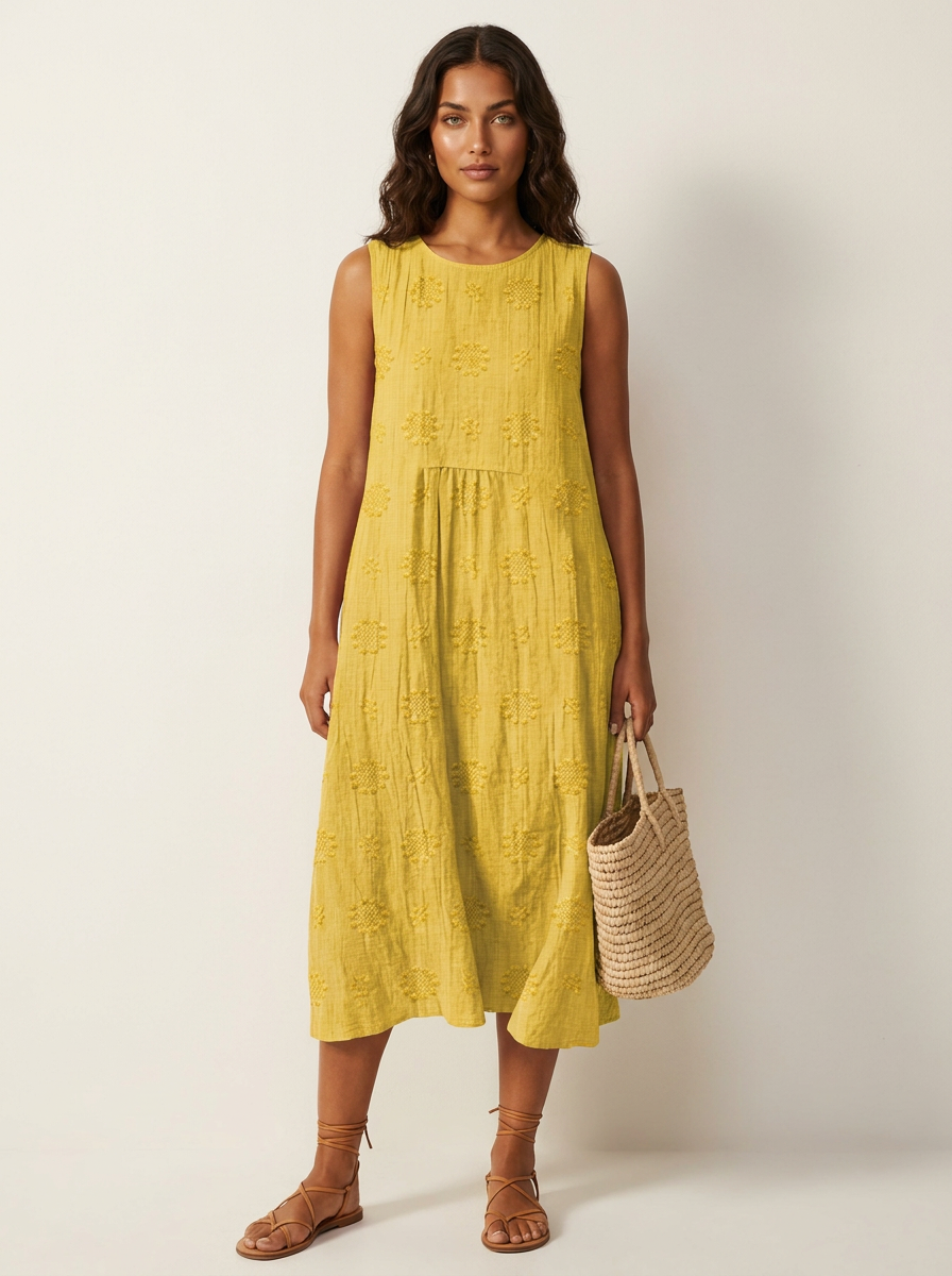 Embroidered Coastal Midi Dress - Elara