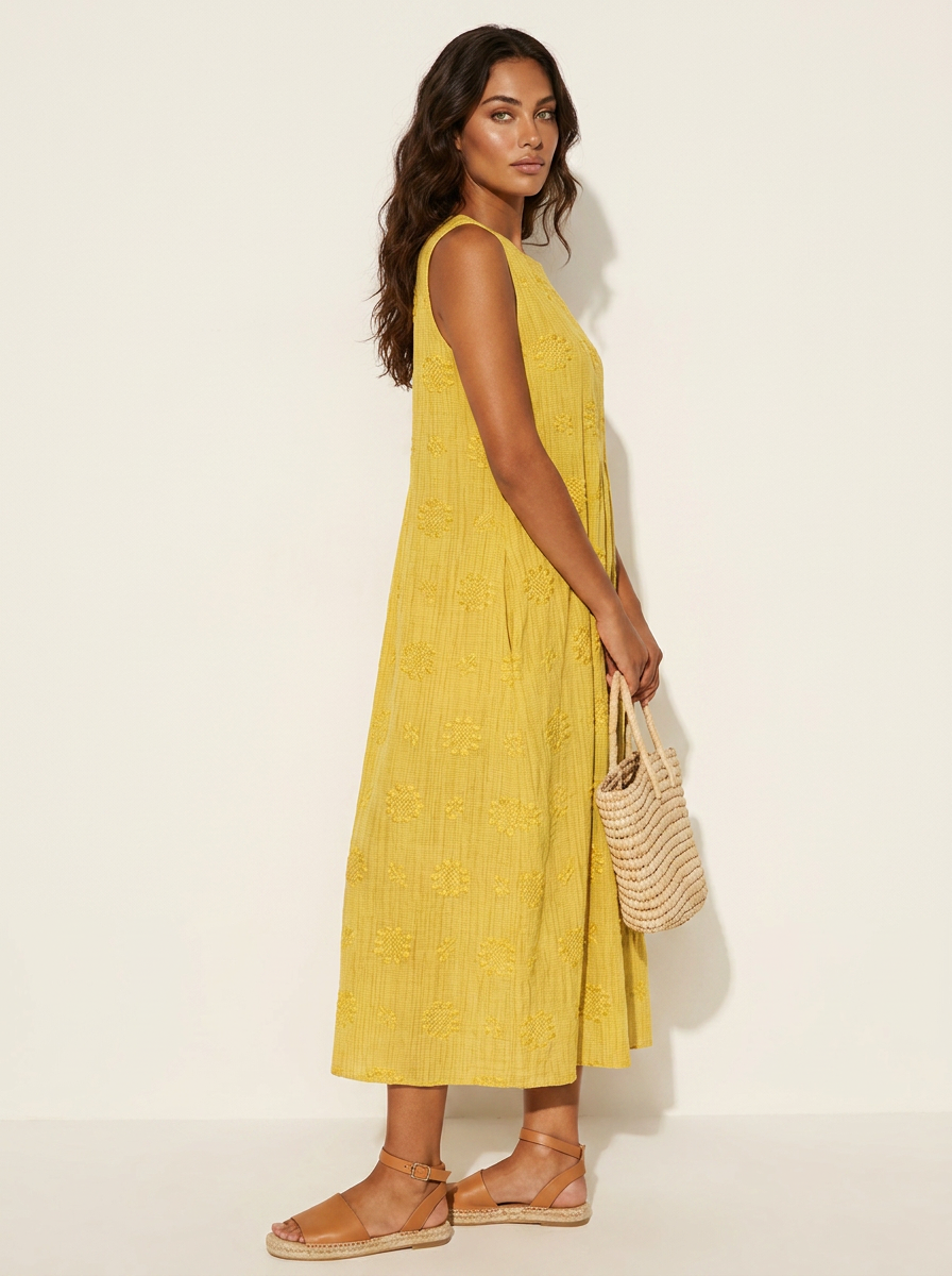Embroidered Coastal Midi Dress - Elara