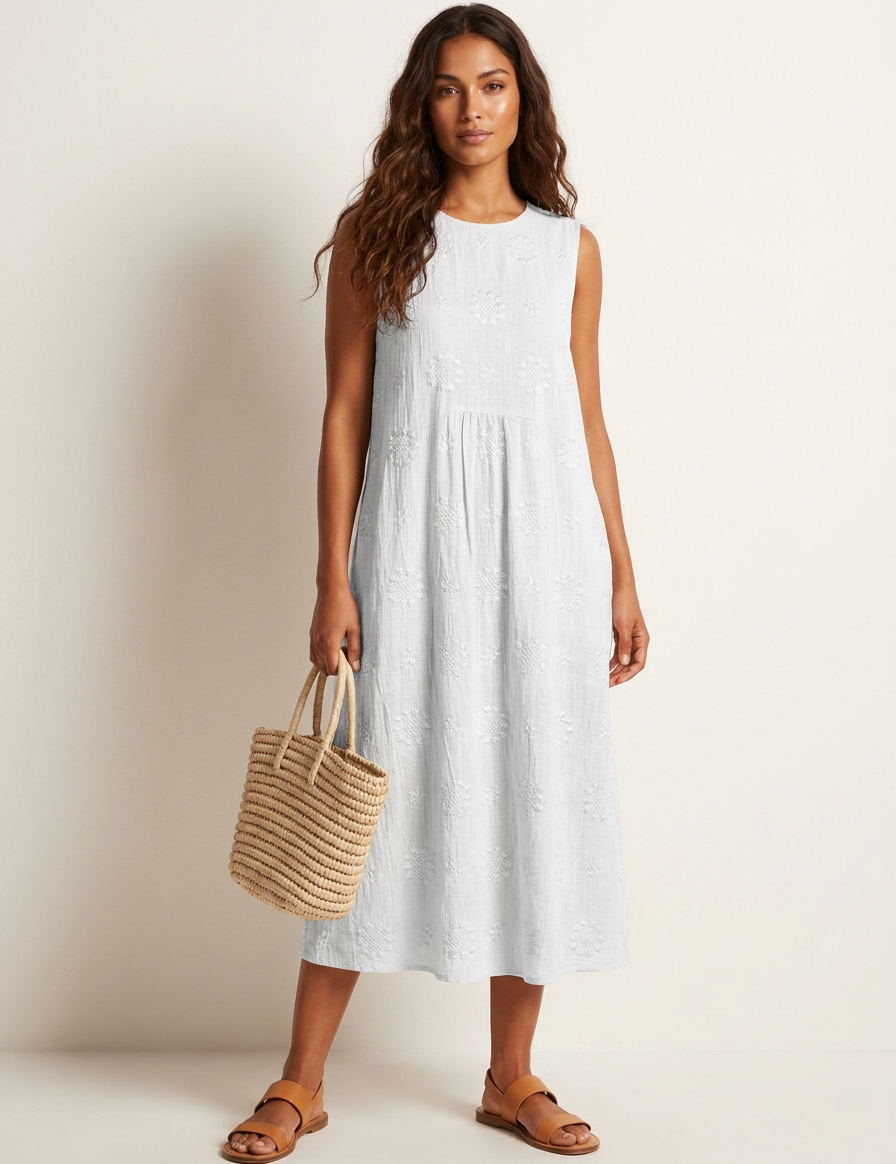 Embroidered Coastal Midi Dress - Elara