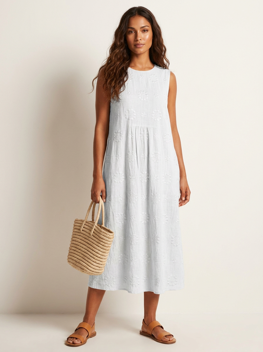 Embroidered Coastal Midi Dress - Elara