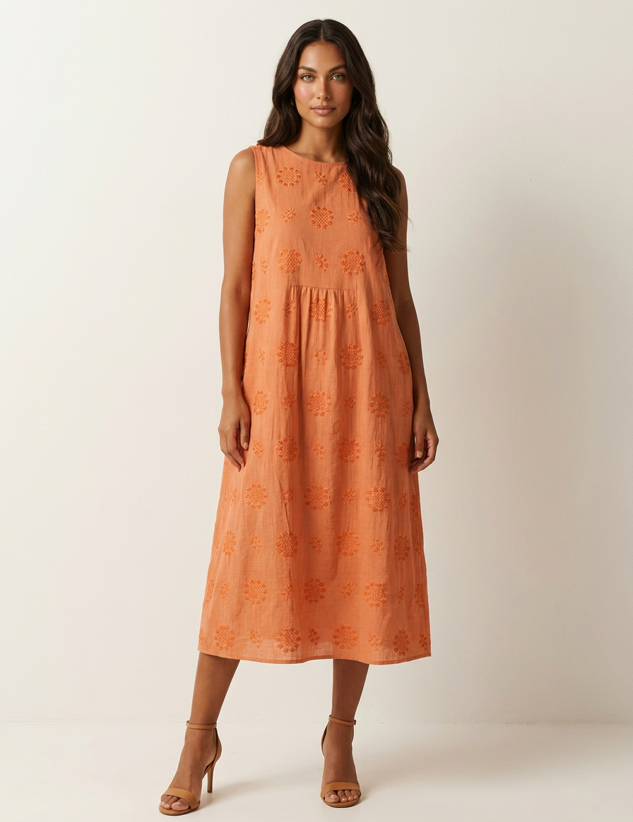Embroidered Coastal Midi Dress - Elara