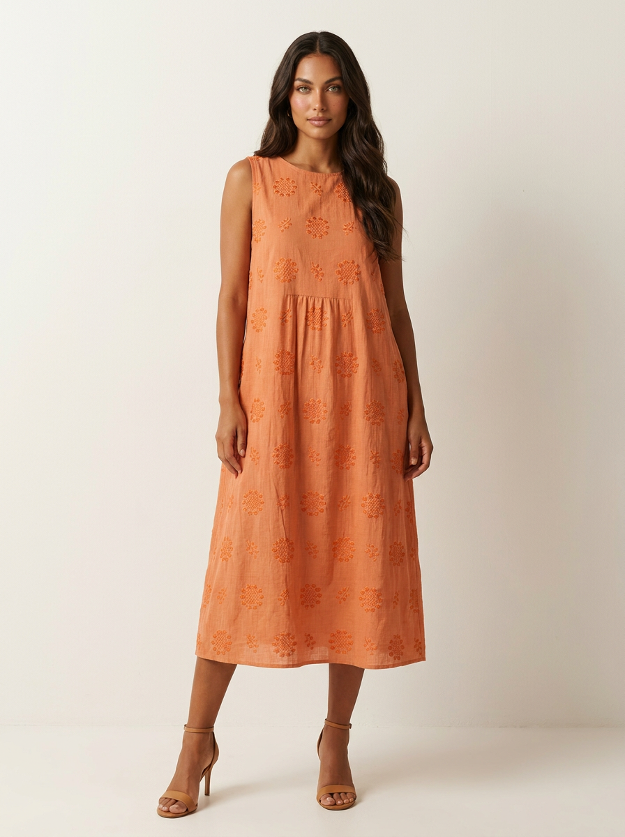 Embroidered Coastal Midi Dress - Elara
