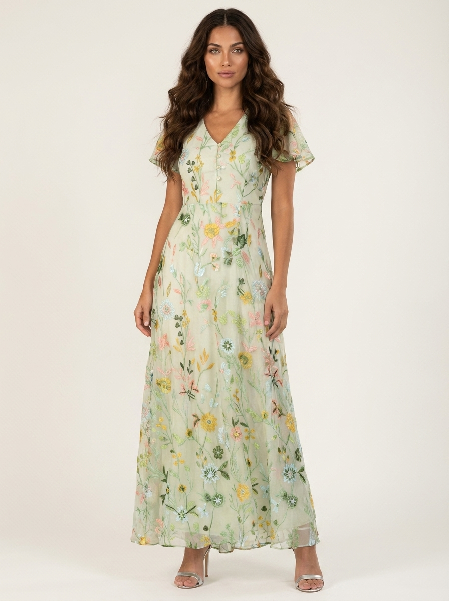 Floral Embroidered Maxi Dress - Florine