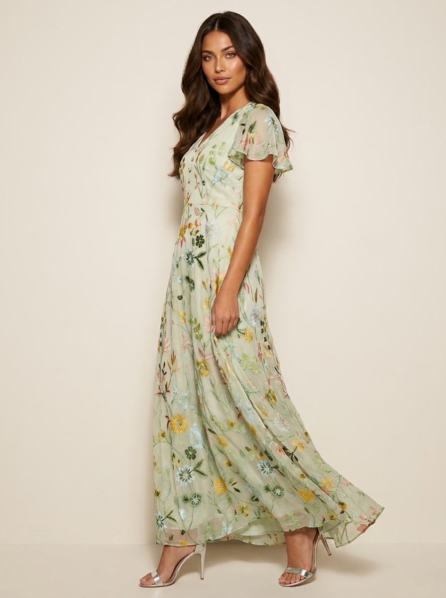 Floral Embroidered Maxi Dress - Florine