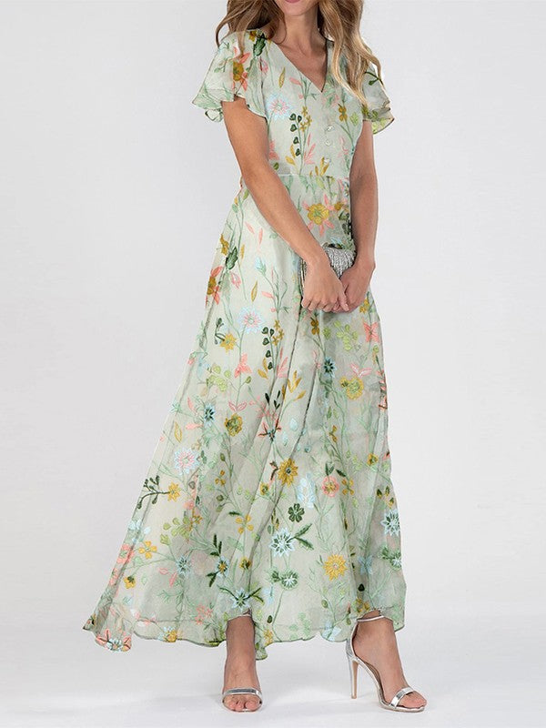 Floral Embroidered Maxi Dress - Florine