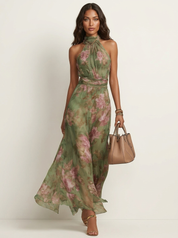 Floral Halter Neck Maxi Dress - Celeste