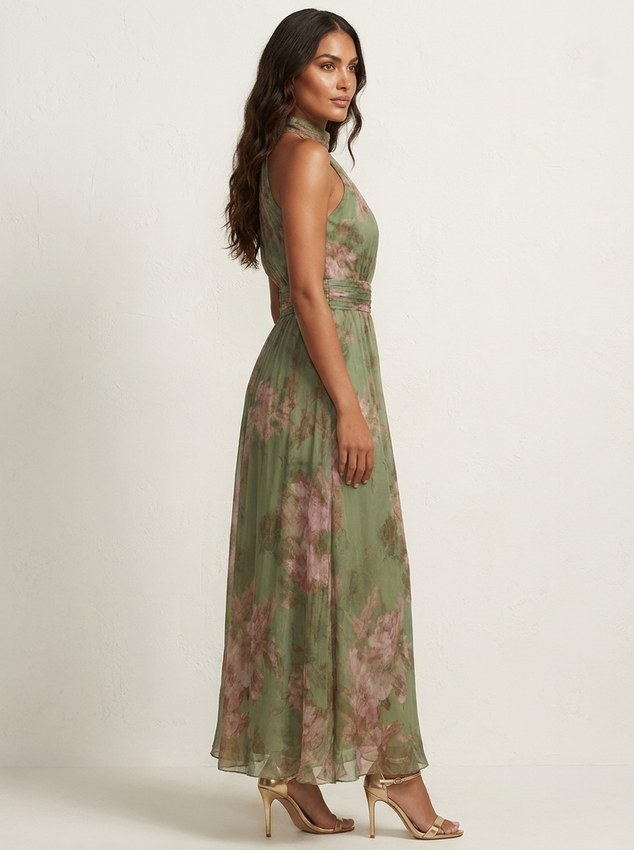 Floral Halter Neck Maxi Dress - Celeste