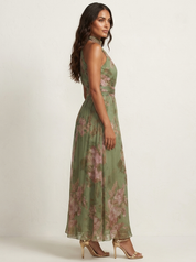 Floral Halter Neck Maxi Dress - Celeste