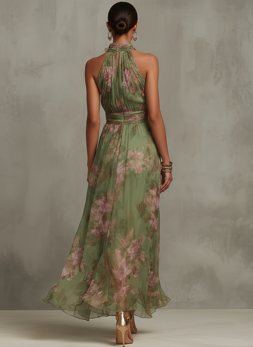 Floral Halter Neck Maxi Dress - Celeste