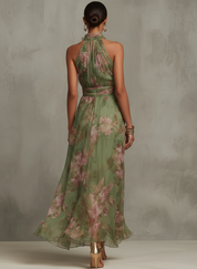 Floral Halter Neck Maxi Dress - Celeste