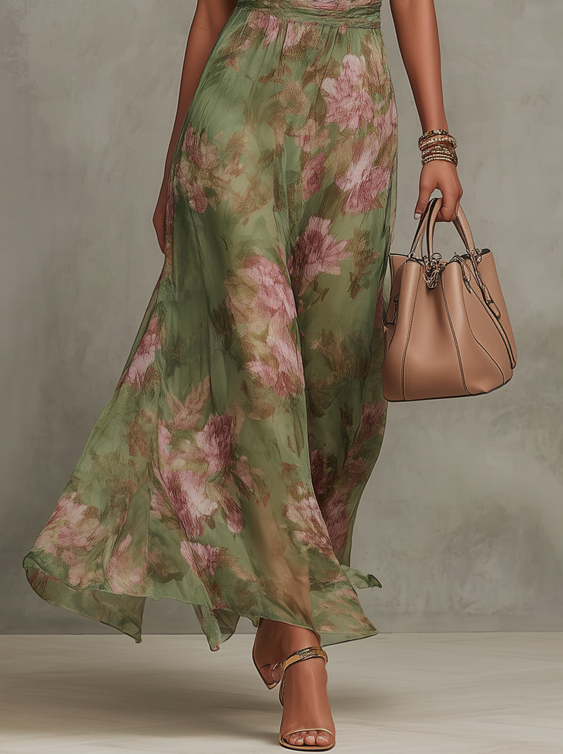 Floral Halter Neck Maxi Dress - Celeste