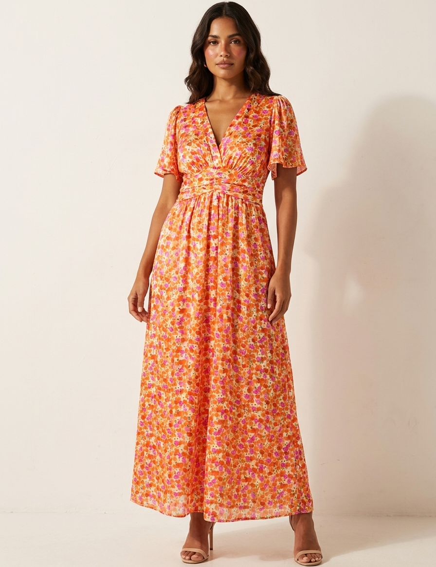 Floral Pleated Maxi Dress - Amélie