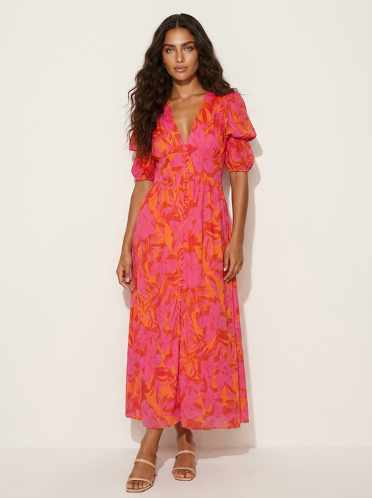 Floral Puff Sleeve Maxi Dress - Isla