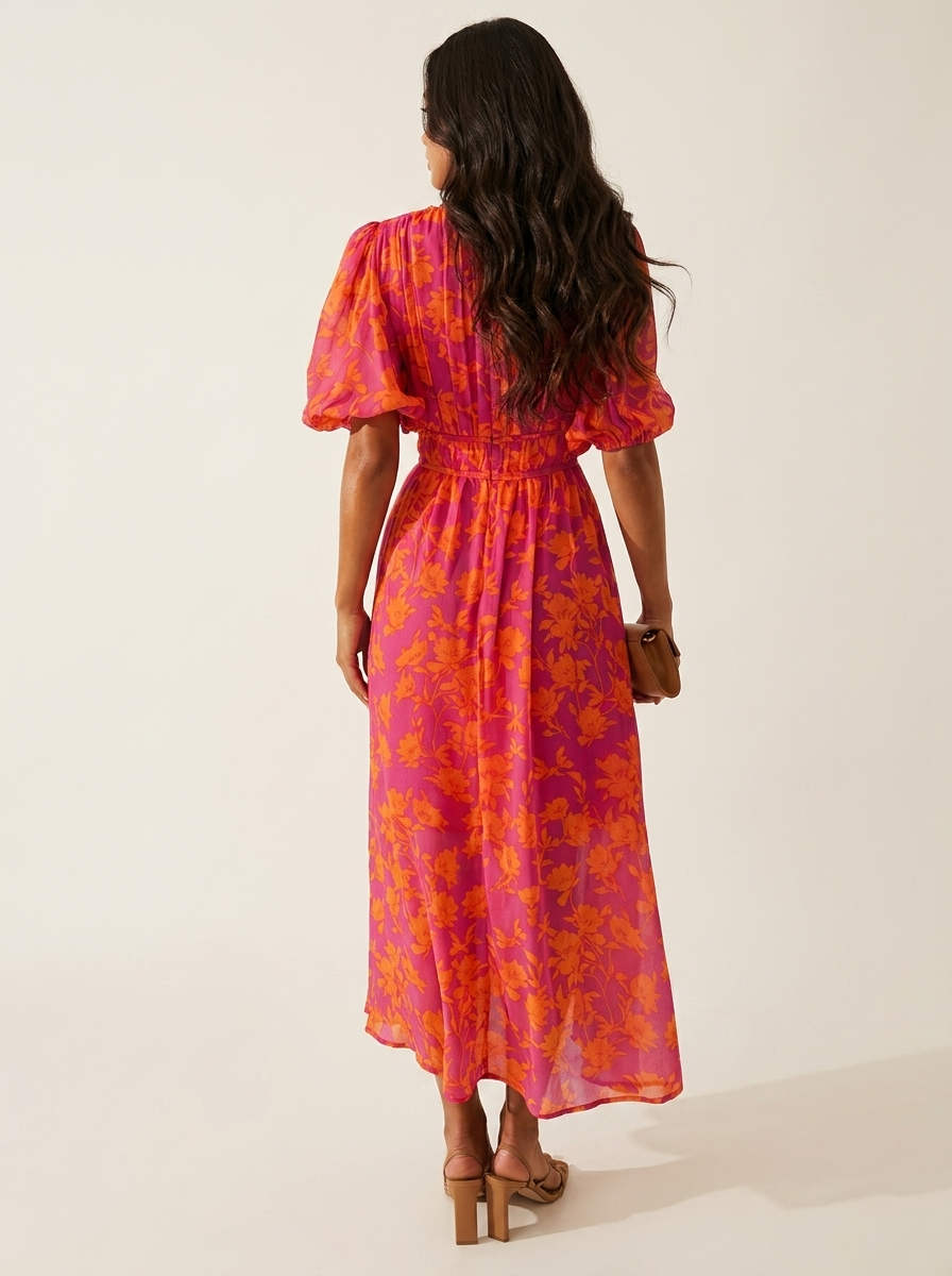 Floral Puff Sleeve Midi Dress - Juliette