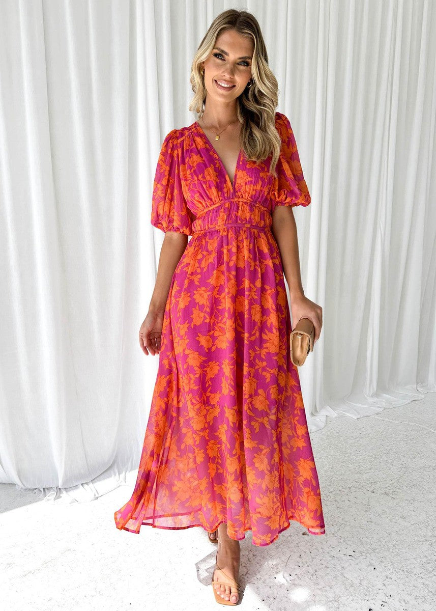 Floral Puff Sleeve Midi Dress - Juliette