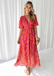 Floral Puff Sleeve Midi Dress - Juliette