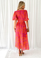 Floral Puff Sleeve Midi Dress - Juliette
