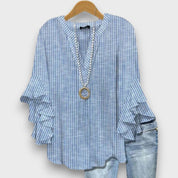 Floral Ruffle Sleeve Blouse - Celeste