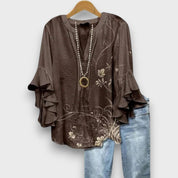 Floral Ruffle Sleeve Blouse - Celeste