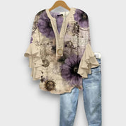 Floral Ruffle Sleeve Blouse - Celeste