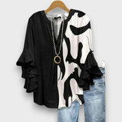 Floral Ruffle Sleeve Blouse - Celeste