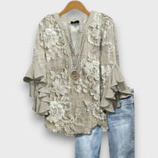 Floral Ruffle Sleeve Blouse - Celeste