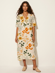 Floral V-Neck Midi Dress - Emilia