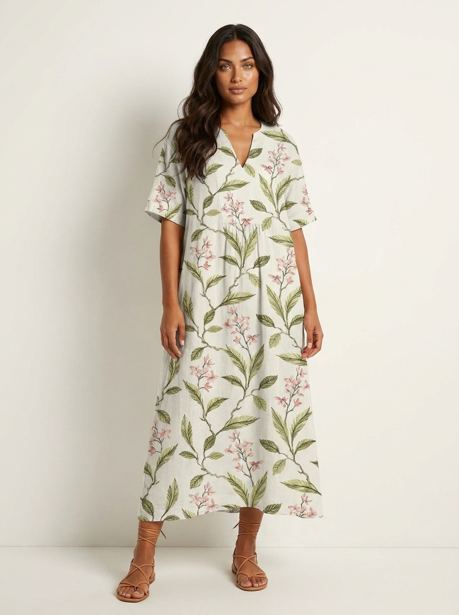 Floral V-Neck Midi Dress - Emilia