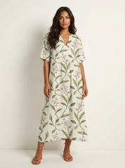 Floral V-Neck Midi Dress - Emilia
