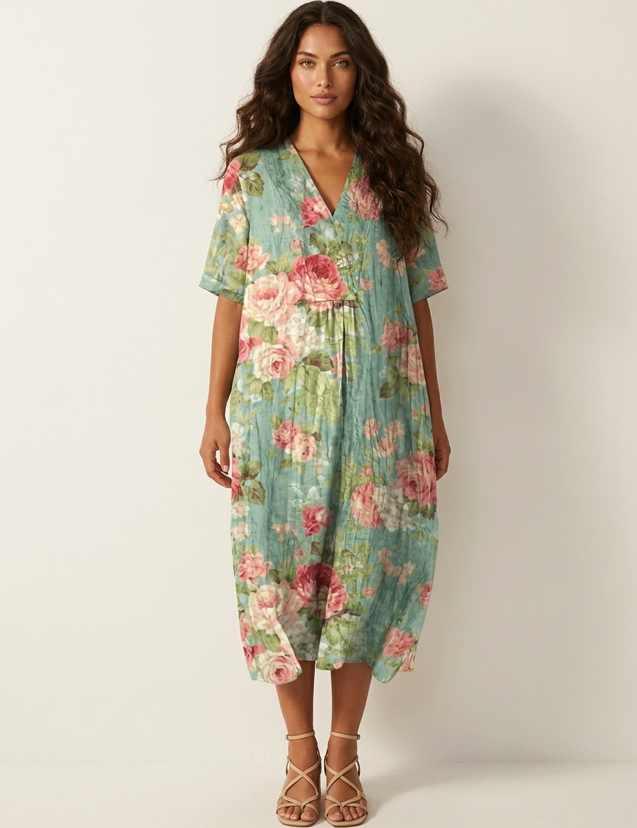 Floral V-Neck Midi Dress - Emilia