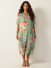 Floral V-Neck Midi Dress - Emilia