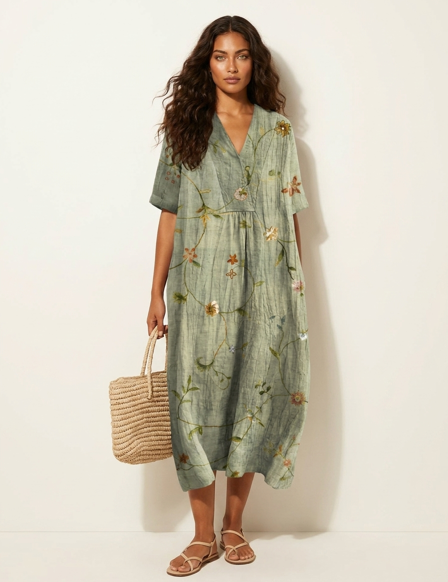 Floral V-Neck Midi Dress - Emilia