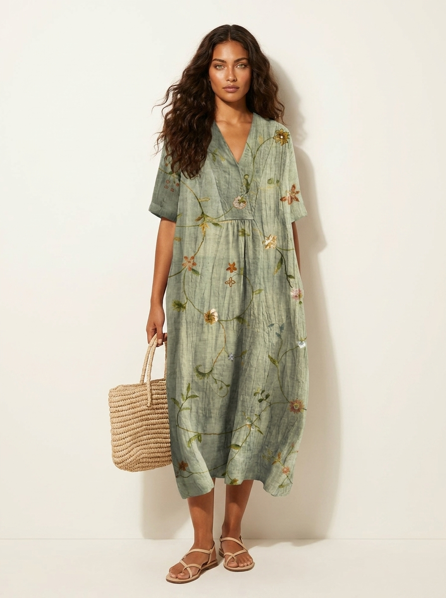 Floral V-Neck Midi Dress - Emilia