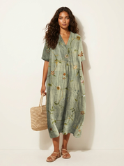 Floral V-Neck Midi Dress - Emilia