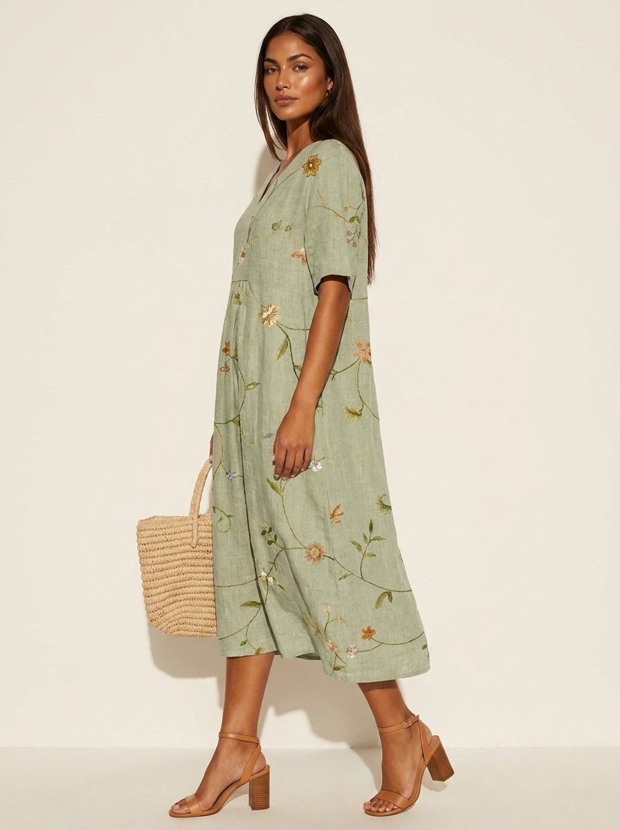 Floral V-Neck Midi Dress - Emilia