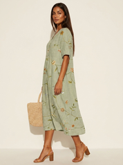 Floral V-Neck Midi Dress - Emilia