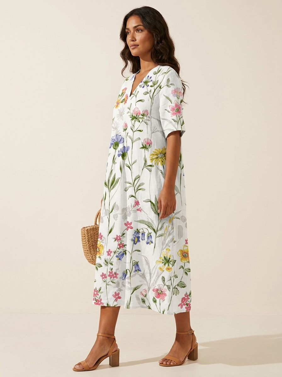 Floral V-Neck Midi Dress - Emilia