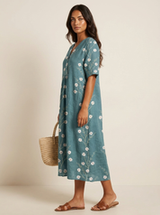Floral V-Neck Midi Dress - Emilia