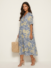 Floral V-Neck Midi Dress - Emilia